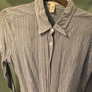 Elegant/Simple sheer blue/silver striped button-up